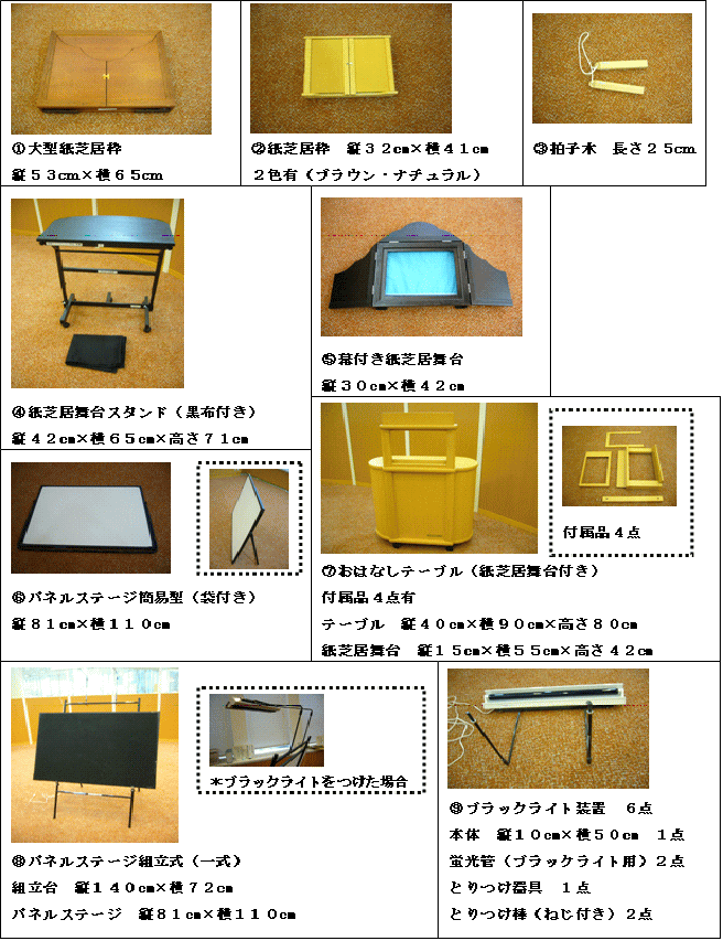 （写真）　２ 行事用品 （１）道具